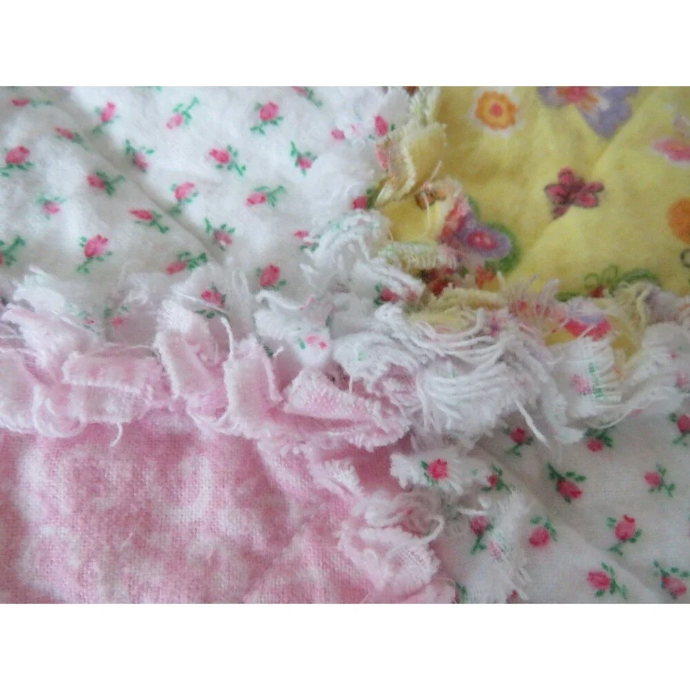 Flannel Rag Quilt With Batting, 50x64, Roses and Butterflies